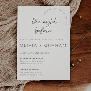 Minimalist Rehearsal Dinner Invitation, Wedding Rehearsal Invite Template, The Night Before Invitation, Editable In Canva, Boho Wedding image 1