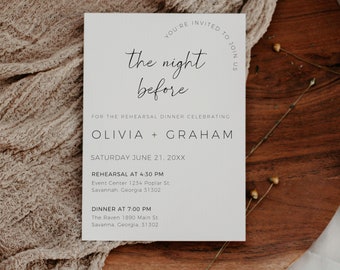 Rehearsal Dinner Invitation, The Night Before Invite Template For Wedding Rehearsal Dinner, Modern Minimalist, Wedding Rehearsal Invitation