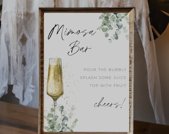 Mimosa Bar Sign, Cocktail Sign, Editable Template, Brunch And Bubbly, Modern Bridal Shower Decor, Boho Wedding Sign, Instant Download