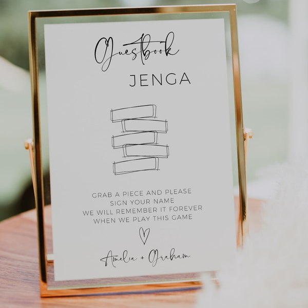 Jenga Guest book Sign, Modern Minimalist Jenga Guestbook Sign Template, Wedding Guest Book Alternative, Printable Unique Wedding Guest Book