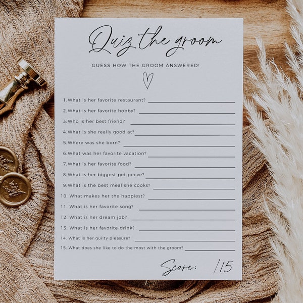 Quiz The Groom, Bachelorette Party Game, What Did The Groom Say, Bridal Shower Game Printable, Modern Minimalist, Wedding Shower Game