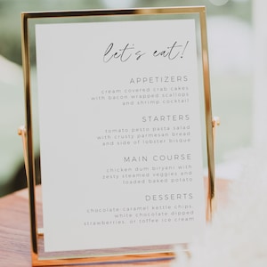 Minimalist Wedding Menu Sign Template, Wedding Dinner Menu Sign, Rehearsal Dinner Menu Sign, Let&#39;s Eat Dinner Menu Sign, Instant Download