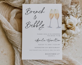 Bridal Shower Brunch Invitation, Brunch And Bubbly, Bridal Shower Invitation, Champaign Bridal Shower Template, Bridal Shower Evite