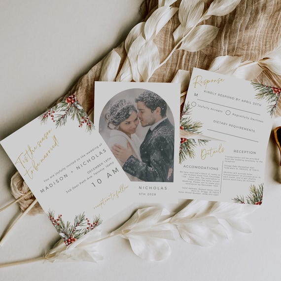 Christmas Wedding Invitation, Christmas Cards Photo, Wedding Invite Suite, Wedding Stationary, Editable Templates, Digital Download