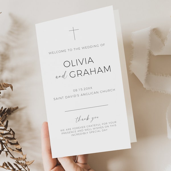 Catholic Wedding Program Template, Church Wedding Program Template, Folded Wedding Program Booklet, Minimalist Wedding, Program Brochure