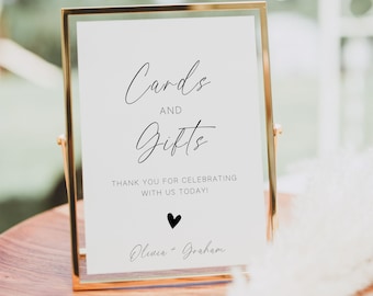 Cards And Gifts Sign Template, Modern Minimalist Wedding Gift Table Sign, Bohemian Bridal Shower Gifts And Cards Sign, Editable In Canva