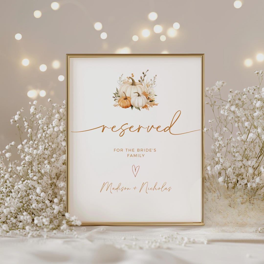 Fall Floral Reserved Table Wedding Ceremony Sign, Fully Editable Canva ...