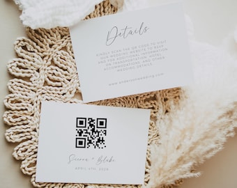 QR Code RSVP, Wedding Details Card, Enclosure Card Template, Modern Wedding Invitation Insert, QR Code, Instant Download, Editable Template