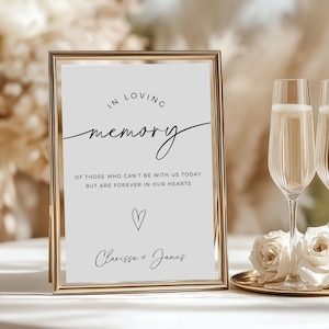 Elegante memorial de boda, plantilla de Canva totalmente editable, letrero imprimible "En memoria de un amoroso", descarga instantánea, letrero minimalista para mesa de recuerdos.
