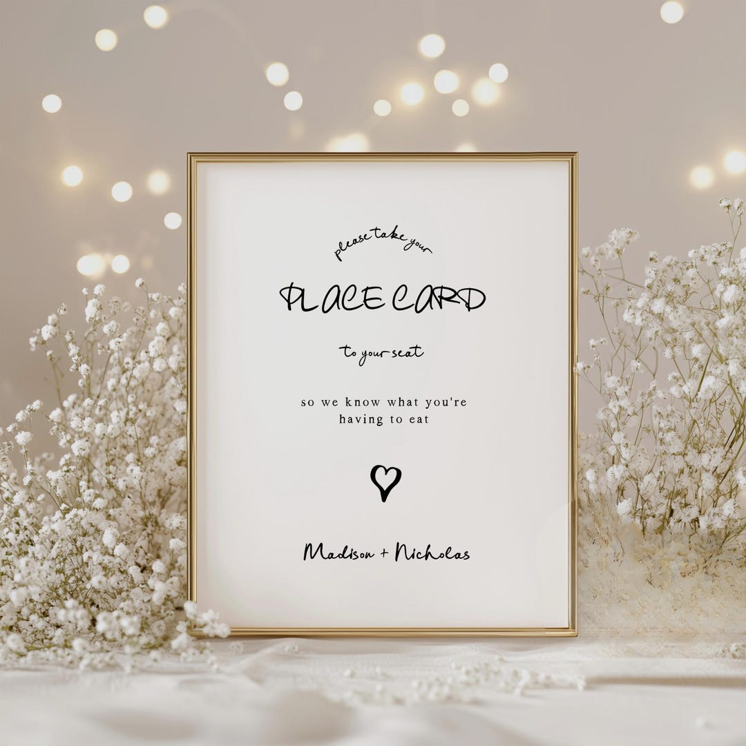 Editable Handwritten Place Card Sign Template, Hand Drawn Wedding ...