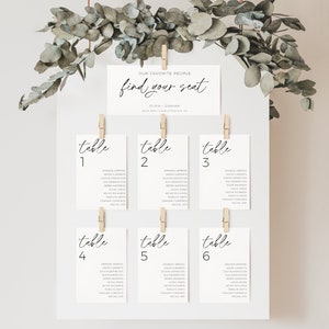 Trouvez votre signe de siège, signe de table de table de mariage bohème imprimable, signe numéro de Table de mariage minimaliste moderne, modèle de carte Trouvez votre siège