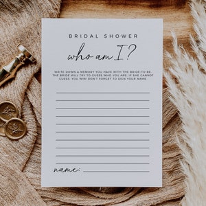Who Am I Game, Bridal Shower Ideas, Modern Minimalist Wedding Shower Game, Printable Bridal Shower Game, Editable Template, Instant Download