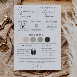 Groomsmen Info Card Template, Best Man Info Card, Groomsmen Infographic Card, Groomsmen Proposal Card, Modern Wedding Party Info Card image 4