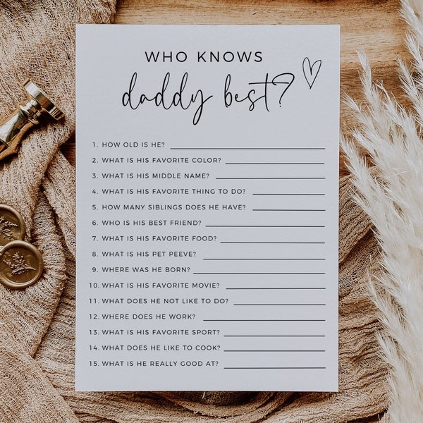 Who Knows Daddy Best Game, Boho Baby Shower Game Template, Modern Minimalist Daddy Trivia Game, Daddy Quiz, Father's Day Game Template