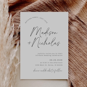Nichts Besonderes, nur Liebe, Einladung, Elopement Empfang Einladung, Hochzeit vor Gericht, Mikro-Hochzeits-Einladung, modern Minimalist