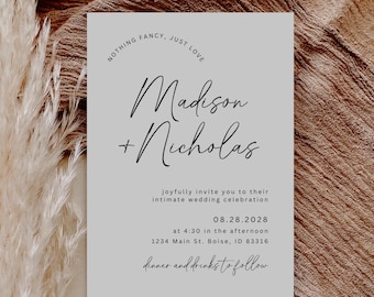 Nothing Fancy Just Love Invitation, Elopement Reception Invitation, Courthouse Wedding, Micro Wedding Invitation, Modern Minimalist