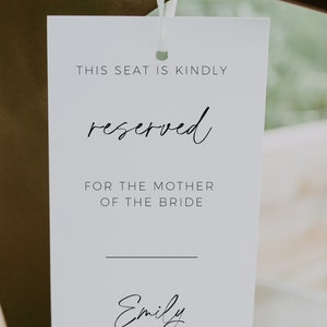 Wedding Reserved Seat Tag, Modern Minimalist, Wedding Reserved Seating Sign, Reserved Chair Tag, Editable Template, Reserved For Family image 4