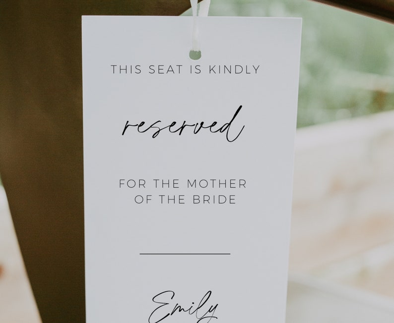 Wedding Reserved Seat Tag, Modern Minimalist, Wedding Reserved Seating Sign, Reserved Chair Tag, Editable Template, Reserved For Family image 4