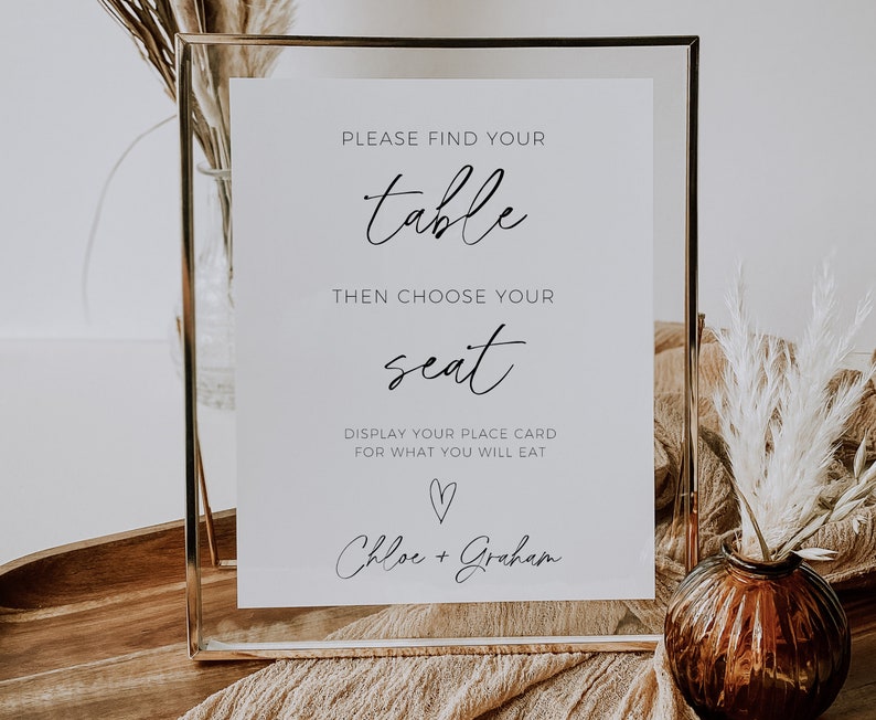 Find Your Seat Sign, Printable Wedding Seating Sign Minimalist Place Card Sign, Wedding Decor For Table Centerpiece, Editable Template image 2