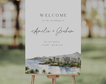 Hawaii Wedding Welcome Sign, Editable Template, Wedding Entrance Sign, Edit In Canva, Beach Wedding Decor, Tropical Wedding Signage