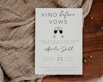 Vino Before Vows Invitation Template, Wine Bridal Shower Invitation, Wine Tasting Bridal Shower Party Invite, Minimalist Vino Before Vows
