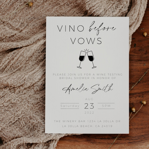 Vino Before Vows Invitation Template, Wine Bridal Shower Invitation, Wine Tasting Bridal Shower Party Invite, Minimalist Vino Before Vows