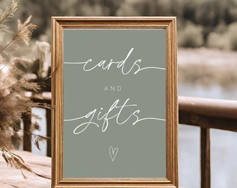 Sage Green Cards And Gifts Sign, Editable Template, Gift Table Sign, Light Green Wedding Reception Decor, Modern Minimalist, Edit In Canva