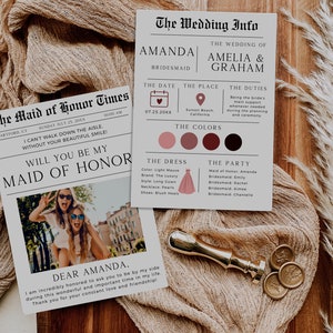 Newspaper Bridesmaid Proposal, Bridesmaid Info Card, Printable Maid Of Honor Proposal, Will You Be My Bridesmaid, Editable Template image 4