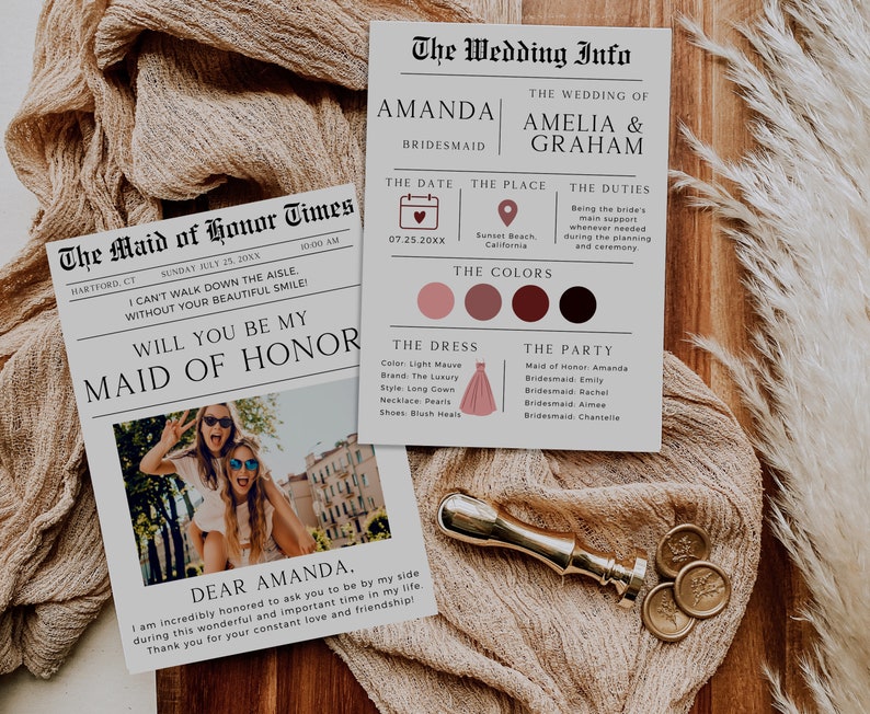 Newspaper Bridesmaid Proposal, Bridesmaid Info Card, Printable Maid Of Honor Proposal, Will You Be My Bridesmaid, Editable Template image 4