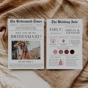 Newspaper Bridesmaid Proposal, Bridesmaid Info Card, Printable Maid of ...