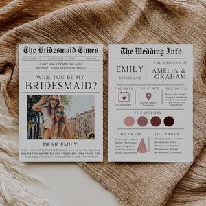 Newspaper Bridesmaid Proposal, Bridesmaid Info Card, Printable Maid Of Honor Proposal, Will You Be My Bridesmaid, Editable Template