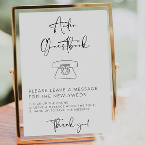 Audio Guestbook Sign Template, Wedding Audio Guest Book, Leave A Message Sign, Printable Telephone Guestbook Sign, Editable In Canva