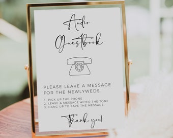 Audio Guestbook Sign Template, Wedding Audio Guest Book, Leave A Message Sign, Printable Telephone Guestbook Sign, Editable In Canva