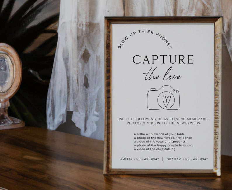 Minimalist Capture The Love Sign, Blow Up Their Phones, Boho Wedding Sign, Wedding Photo Sign, Digital Download, Editable Template image 2