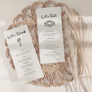 Bearbeitbare handgezeichnete Hochzeitsmenüvorlage, wunderliche Hochzeitsabendkarte, druckbare handgeschriebene Hochzeitsgetränkekarte, modernes Let&#39;s Drink-Schild