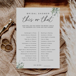 Greenery This Or That Game, Would She Rather, Printable Bridal Shower Game, Fully Editable Template, Modern Minimalist, Instant Download image 4