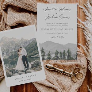 Mountain Wedding Invitation Template With Photo, Rustic Misty Forest Wedding, Printable Summer Wedding Invite, Bohemian Wedding Stationary image 2