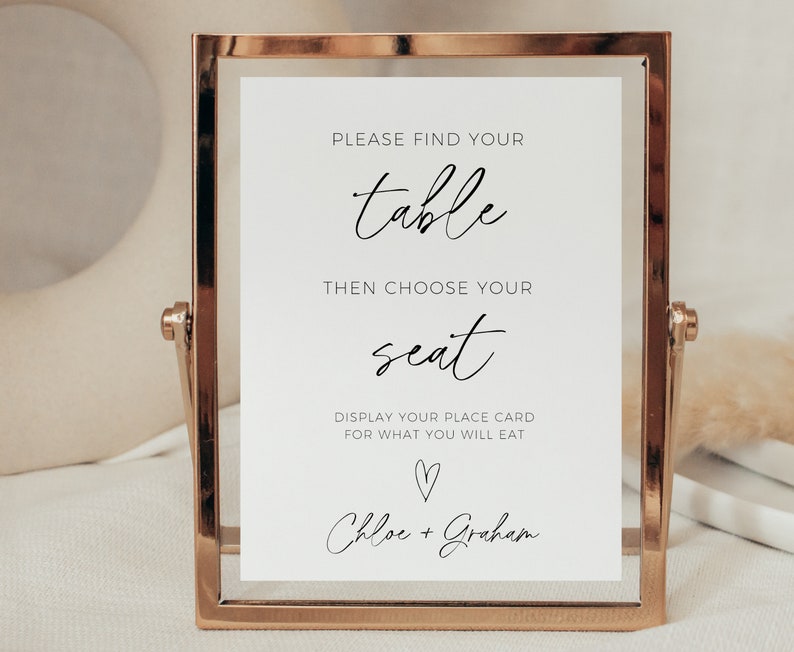 Find Your Seat Sign, Printable Wedding Seating Sign Minimalist Place Card Sign, Wedding Decor For Table Centerpiece, Editable Template image 3