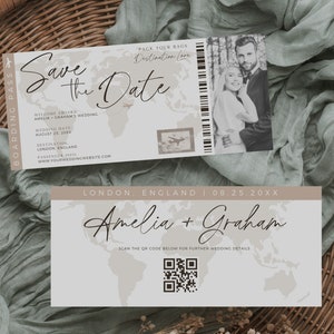 Boarding Pass Save The Date, Destination Wedding Save The Date, Travel Theme Wedding, Save The Date Template With Photo, Editable In Canva