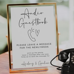 Audio Guestbook Sign, Wedding Guestbook Alternative, Editable Unique Guestbook Sign Template, Modern Minimalist, Wedding Reception Decor