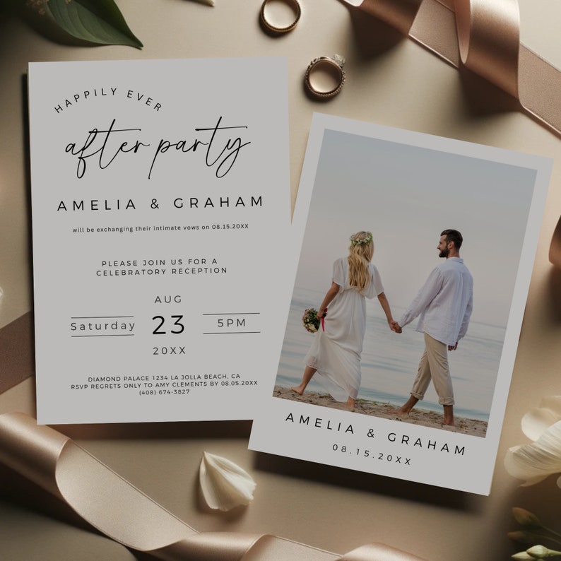 Minimalist Elopement Reception Invitation, Happily Ever After Party Invitation, Fully Editable Template, Digital Download, Edit In Canva image 2