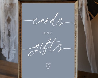 Cards And Gifts Sign, Editable Template, Dusty Blue Theme, Gift Table Sign, Wedding Reception Decor, Modern Minimalist, Instant Download
