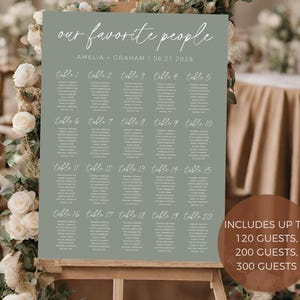 Plantilla para plano de asientos de boda en color verde salvia, letrero de boda boho, letrero con número de mesa, letrero de recepción de boda, descarga instantánea, decoración en color verde salvia