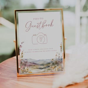 Spring Wildflower Wedding Photo Guest Book Sign, Fully Editable Canva Template, Printable Signage, Flower Wedding, Floral Reception Decor