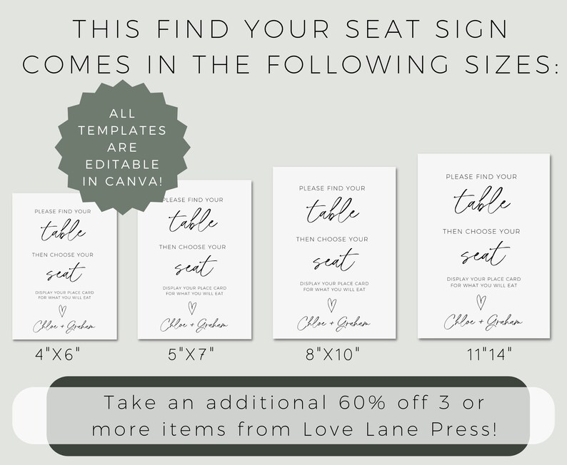 Find Your Seat Sign, Printable Wedding Seating Sign Minimalist Place Card Sign, Wedding Decor For Table Centerpiece, Editable Template image 10