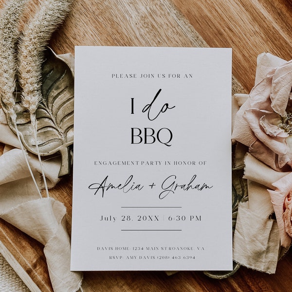 I Do BBQ Invitation Template, Minimalist Outdoor Wedding Engagement Party Invite, BBQ Engagement Invitation, BBQ Couples Shower Invitation