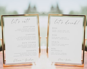 Minimalist Wedding Menu Sign Bundle, Wedding Bar Menu, Wedding Dinner Menu Template, Wedding Drink Sign, Minimalist Wedding Sign Menu Set