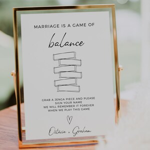 Jenga Guest Book Sign, Wedding Guestbook Alternative, Jenga Game, Wedding Guest Book Ideas, Marriage Is A Game Of Balance, Editable Template