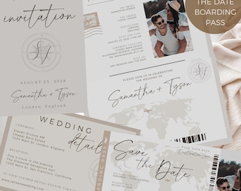 Destination Wedding Invitation Template, Boarding Pass Save The Date, Wedding Stationary, Wedding Passport Invitation, Wedding Invite Suite