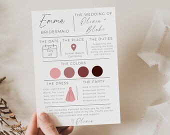 Bridesmaid Proposal Card Template, Modern Minimalist, Maid Of Honor Cards, Bridesmaid Info Cards, Proposal Infographic, Digital Downlaod